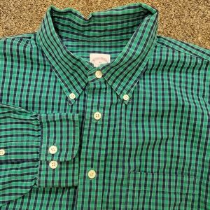 Brooks Brothers Gingham Shirt Mens XL Green Check Button Up Cotton Long Sleeve